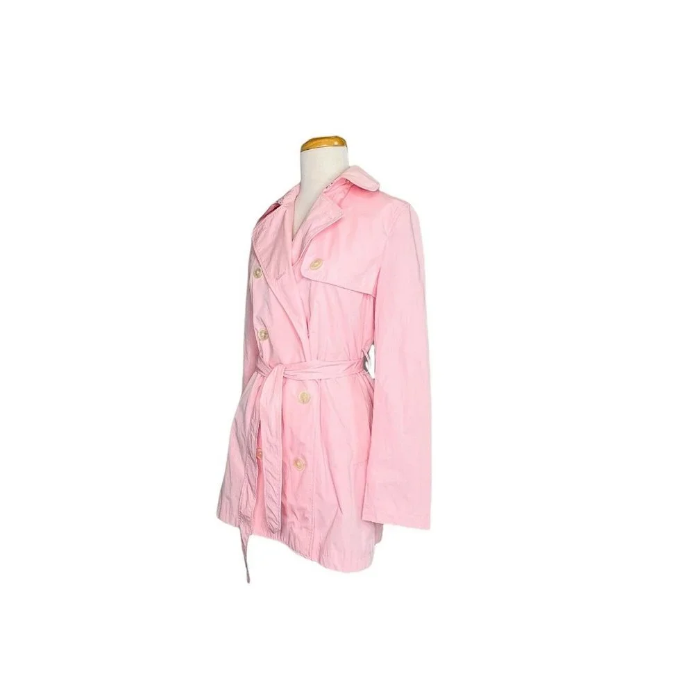 LAUREN RALPH LAUREN Vintage Nylon Jacket Pink Double Breasted Belt Trench Coat - Picture 3 of 9